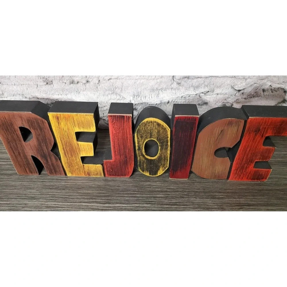 Rustic REJOICE Block Letter Sign Plaque Faith Church‎ Display 13